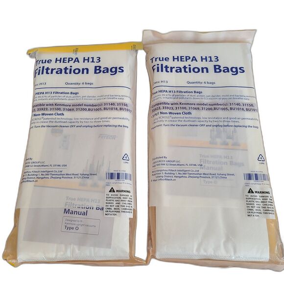 FILTECH Kenmore Type O Upright Vacuum Bags True HEPA H13 (Two 6-Packs) - Picture 2 of 6